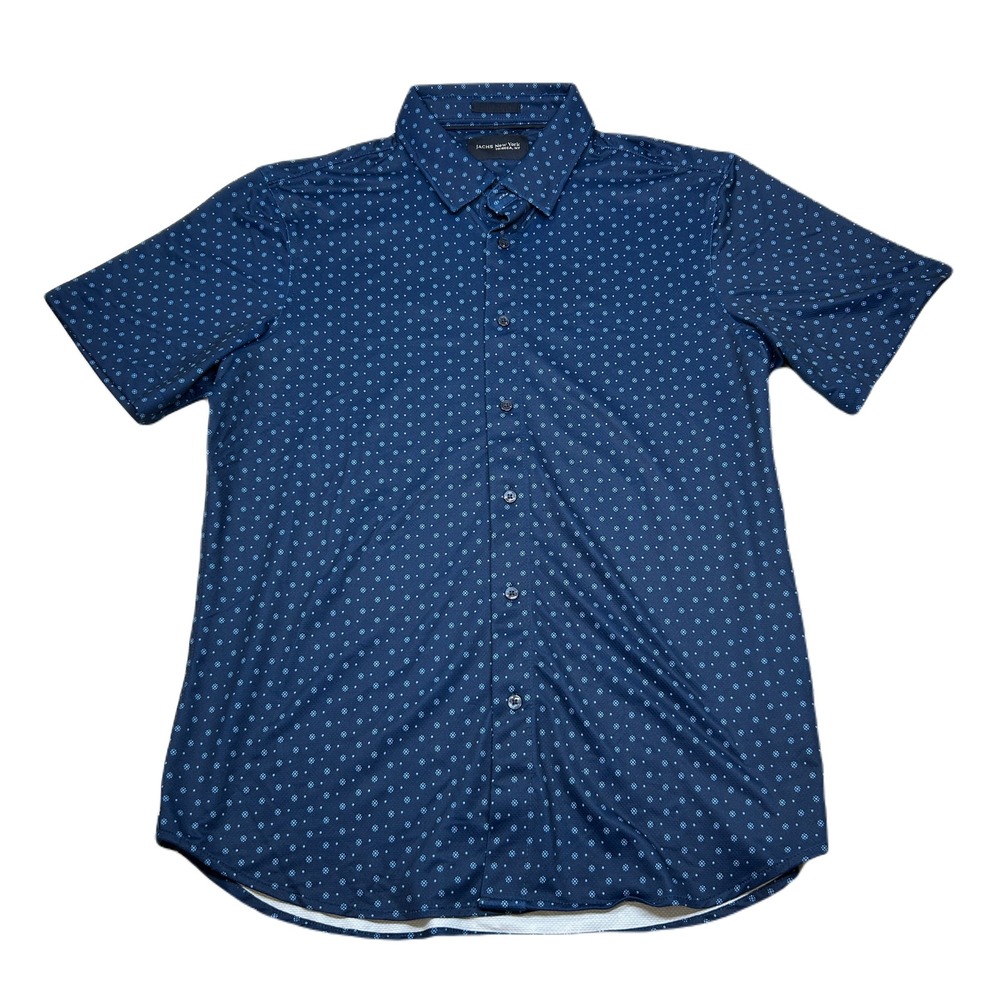 JACHS New York Shirt‎ Mens Large Blue Polka Dot Button Up Short Sleeve